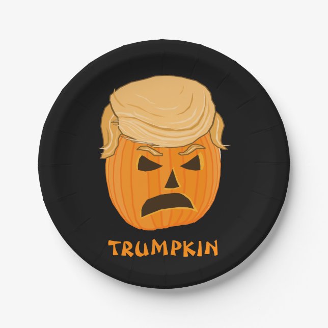 Funny Donald Trumpkin Pumpkin Jack-o-lantern Paper Plates (Front)