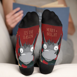 Funny Donkey Cartoon with Festive Stripes on Red  Socks