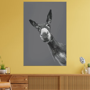 Funny Donkey Grayscale Portrait Art Canvas Print