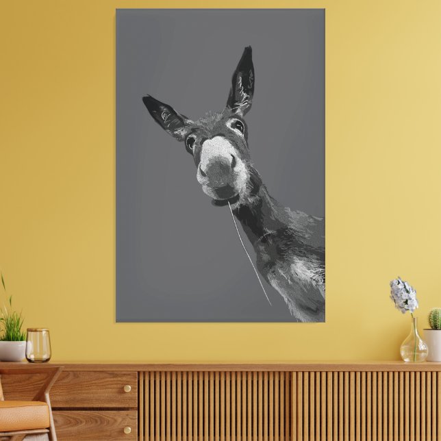 Funny Donkey Grayscale Portrait Art Canvas Print (Insitu(LivingRoom))