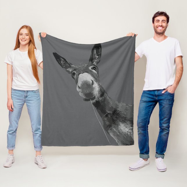 Funny Donkey Grayscale Portrait Art Fleece Blanket (In Situ)