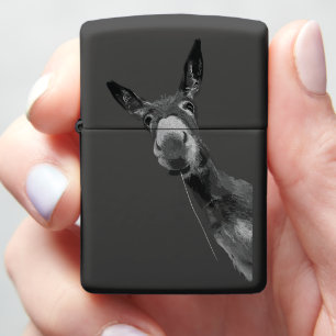 Funny Donkey Grayscale Portrait Art Zippo Lighter