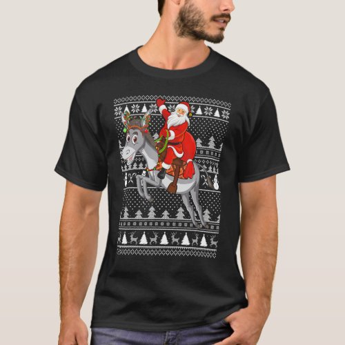 Funny Donkey Lover Santa Riding Donkey Ugly Christ T_Shirt