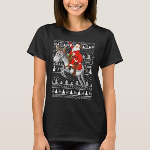 Funny Donkey Lover Santa Riding Donkey Ugly Christ T_Shirt
