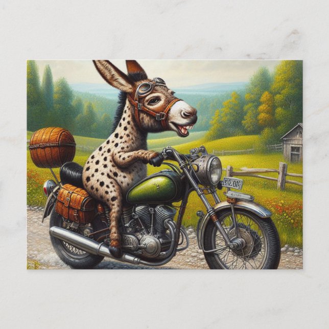Funny Donkey on a Motorcycle Postcard (Front)