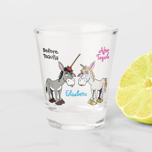 Funny Donkey Unicorn Before and After Shot Glass