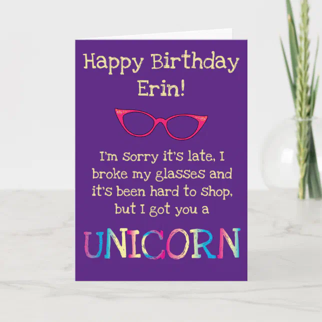 Funny Donkey Unicorn Late Birthday Card | Zazzle