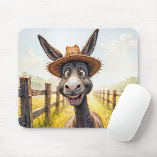 Funny Donkey Wearing a Straw Hat Mouse Pad