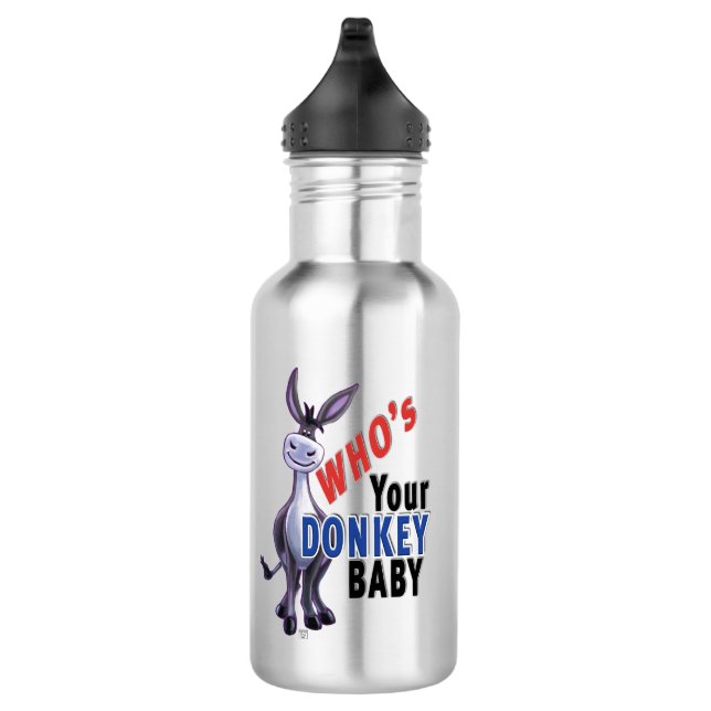 Funny Donkey, Who is Your Donkey Baby Stainless Steel Water Bottle (Right)