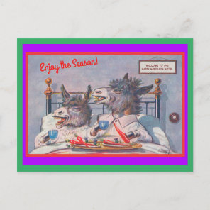 Funny Donkeys Breakfast in Bed Season's Greetings Postcard
