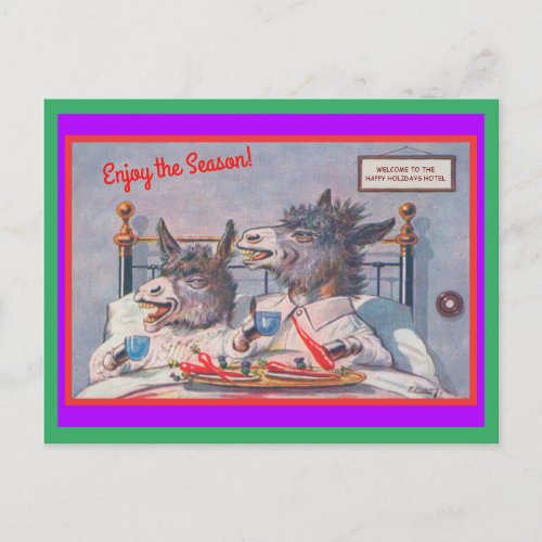 Funny Donkeys Breakfast in Bed Seasons Greetings Postcard