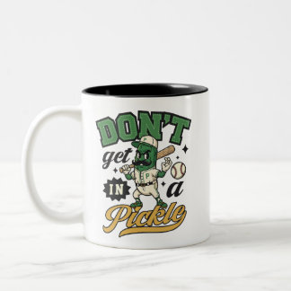 Funny Don't Get In A Pickle Baseball Pun  Two-Tone Coffee Mug