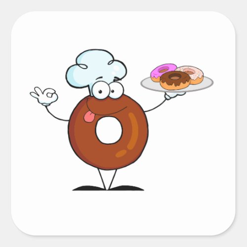funny donut donut chef cartoon character square sticker