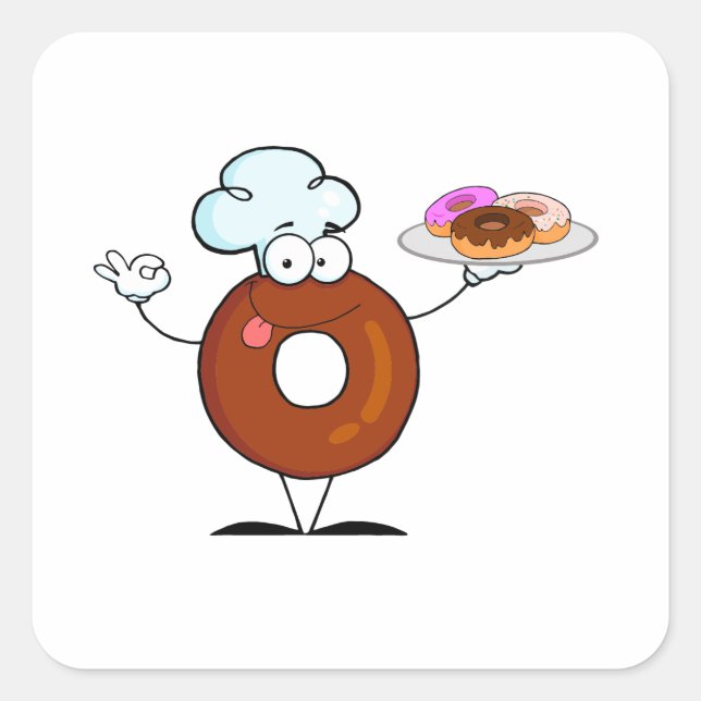 funny donut donut chef cartoon character square sticker (Front)