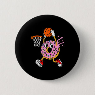 Funny Donut Dunking Basketball Doughnut Food Champ Button