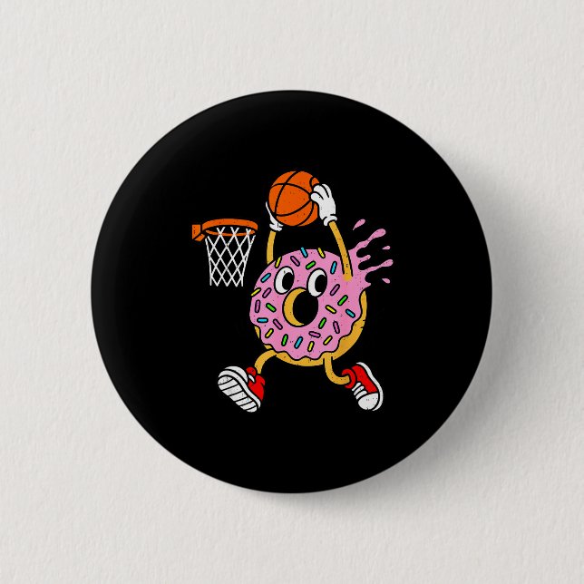 Funny Donut Dunking Basketball Doughnut Food Champ Button (Front)