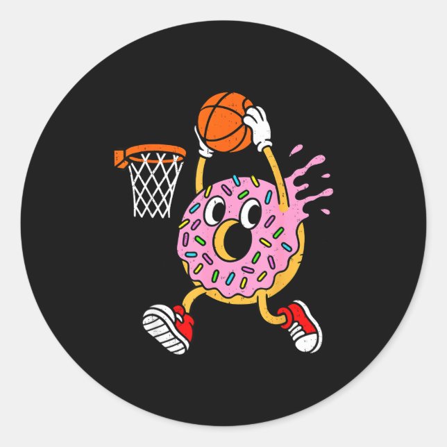 Funny Donut Dunking Basketball Doughnut Food Champ Classic Round Sticker (Front)