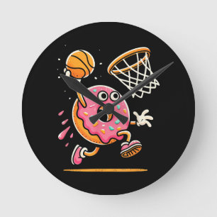 Funny Donut Dunking Basketball Food Champ Sports D Round Clock