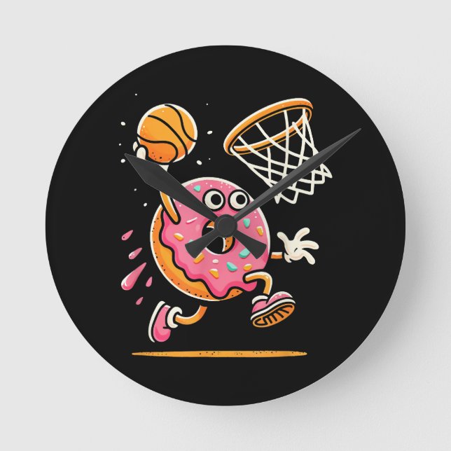 Funny Donut Dunking Basketball Food Champ Sports D Round Clock (Front)