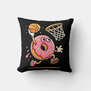 Funny Donut Dunking Basketball Food Champ Sports D Throw Pillow