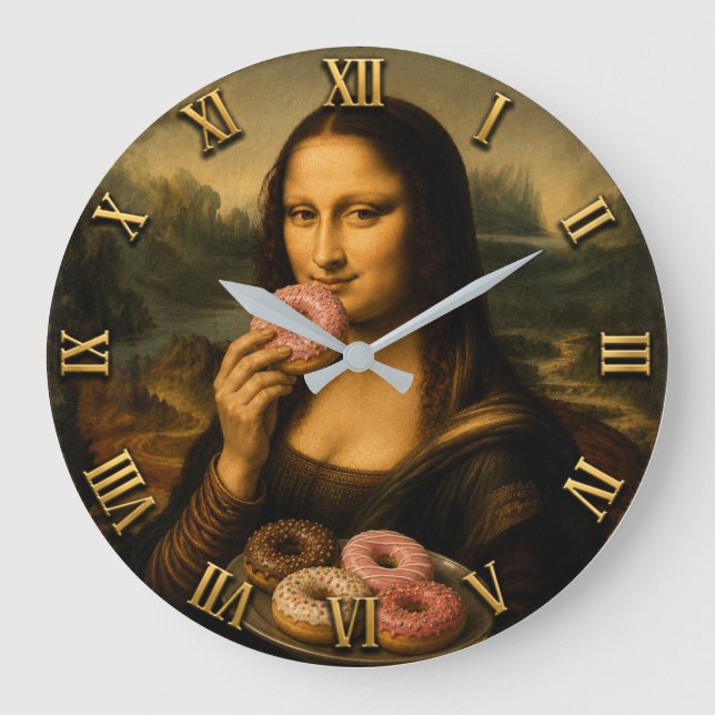 Funny Donut Mona Lisa Large Clock (Front)