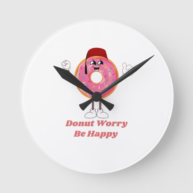 Funny Donut T-Shirt – Donut Worry Be Happy Gift Round Clock (Front)