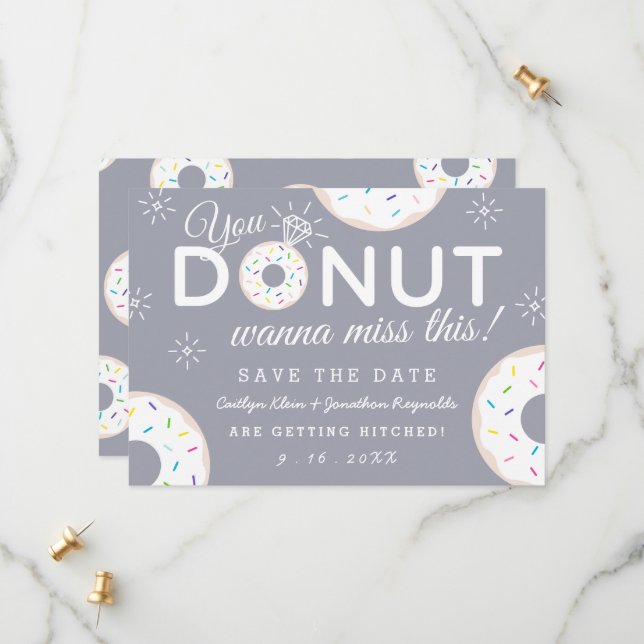 Funny Donut Themed Wedding Save the Dates Date (Front/Back In Situ)