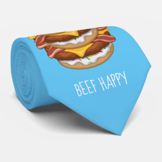 Funny Donut Worry Beef Happy Bacon Cheeseburger Neck Tie