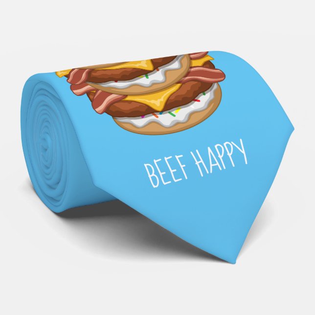 Funny Donut Worry Beef Happy Bacon Cheeseburger Neck Tie (Rolled)