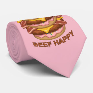 Funny Donut Worry Beef Happy Bacon Cheeseburger Tie