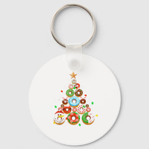 Funny Donuts Christmas Tree Lights Xmas Pjs Boys K Keychain