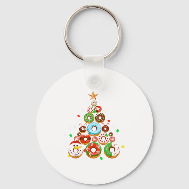 Funny Donuts Christmas Tree Lights Xmas Pjs Boys K Keychain (Front)