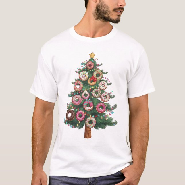 Funny Donuts Christmas Tree Lights Xmas PJS T-Shirt (Front)