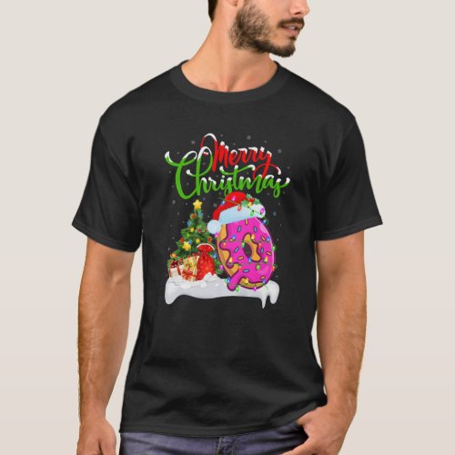 Funny Donuts Lover Xmas Lighting Santa Donuts Chri T_Shirt