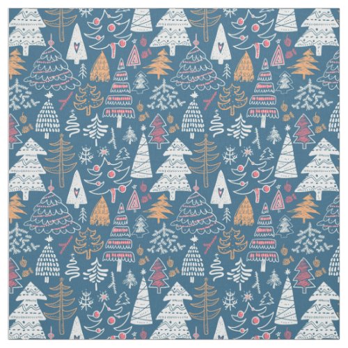 Funny Doodle Christmas Tree Pattern Fabric