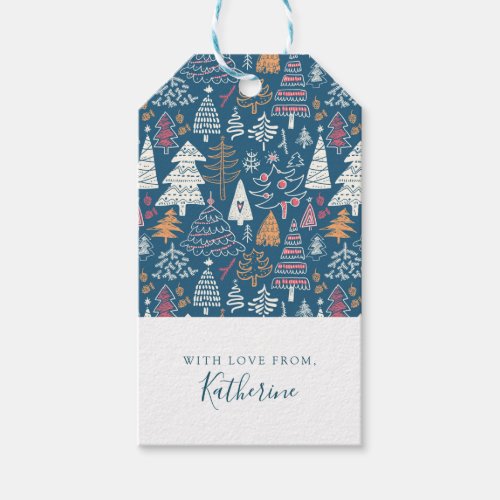 Funny Doodle Christmas Tree Pattern Gift Tags