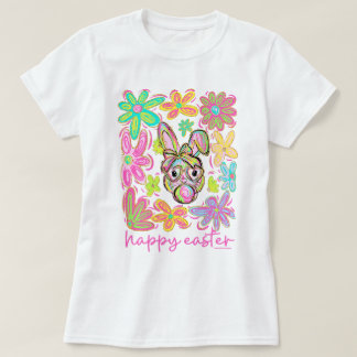 Funny Doodle Easter Bunny Flowers T-Shirt