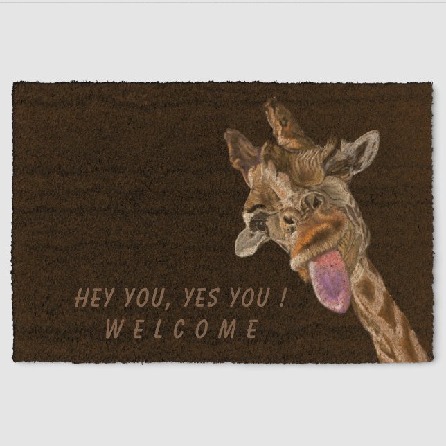Funny Doormat Playful Giraffe - Custom Text Fiber Doormat (Front)
