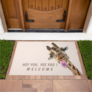 Funny Doormat Playful Happy Giraffe - Welcome