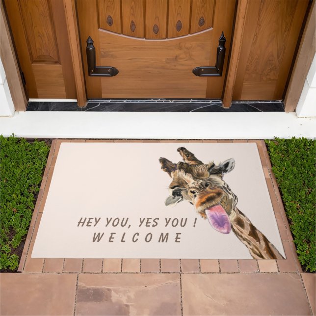 Funny Doormat Playful Happy Giraffe - Welcome (Outdoor)