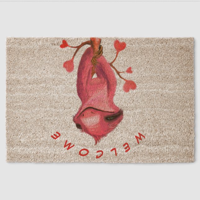 Funny Doormat Playful Sloth - Custom Text Fiber Doormat (Front)