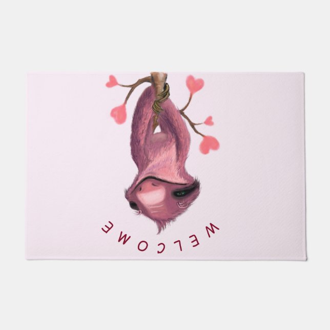 Funny Doormat Playful Sloth Smile - Custom Text (Front)