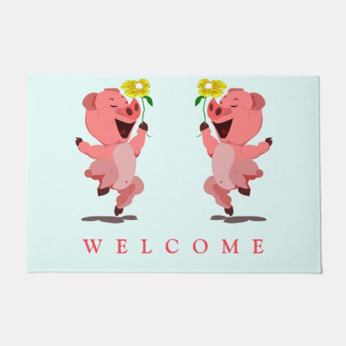 Funny Doormat with Happy Pig_ Welcome