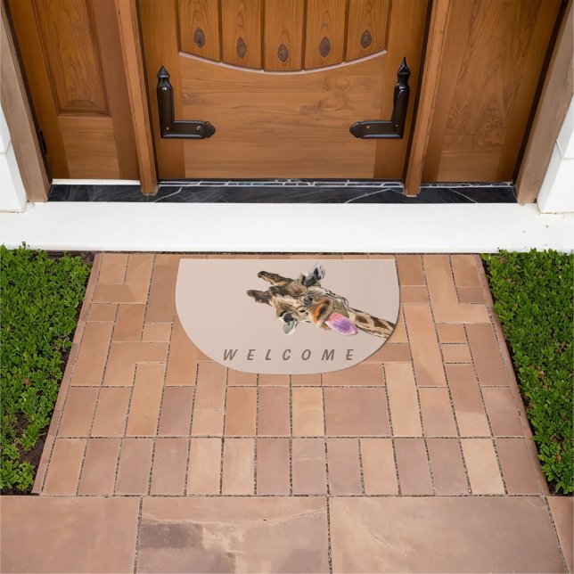 Funny Doormat with Playful Giraffe Welcome  (Outdoor)