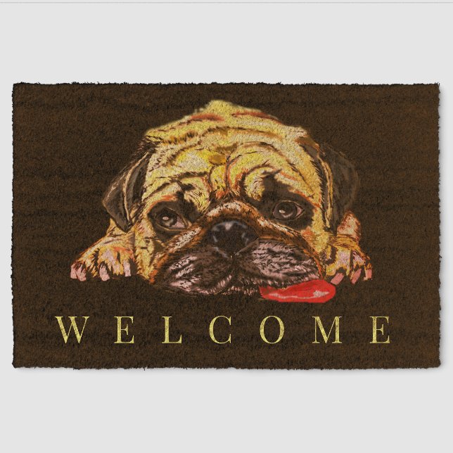 Funny Doormat with Pug Dog - Welcome Fiber Doormat (Front)