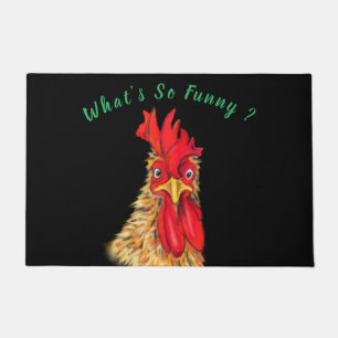 Funny Doormat with Surprised Rooster - Custom Text