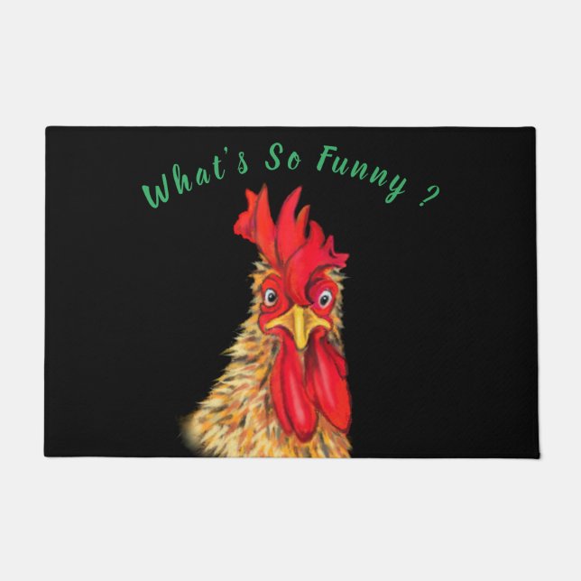 Funny Doormat with Surprised Rooster - Custom Text (Front)