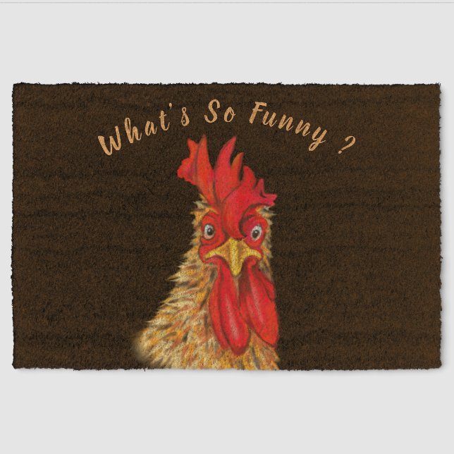 Funny Doormat with Surprised Rooster - Custom Text Fiber Doormat (Front)