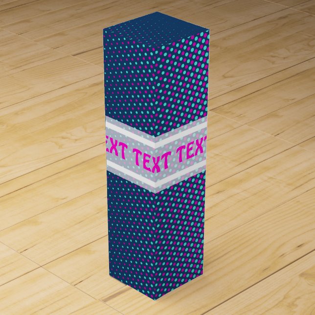 Funny Dots Pattern blue pink + your text Wine Gift Box (Front)