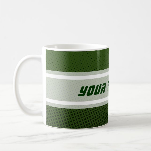 Funny Dots Pattern dark green + your text Coffee Mug (Left)